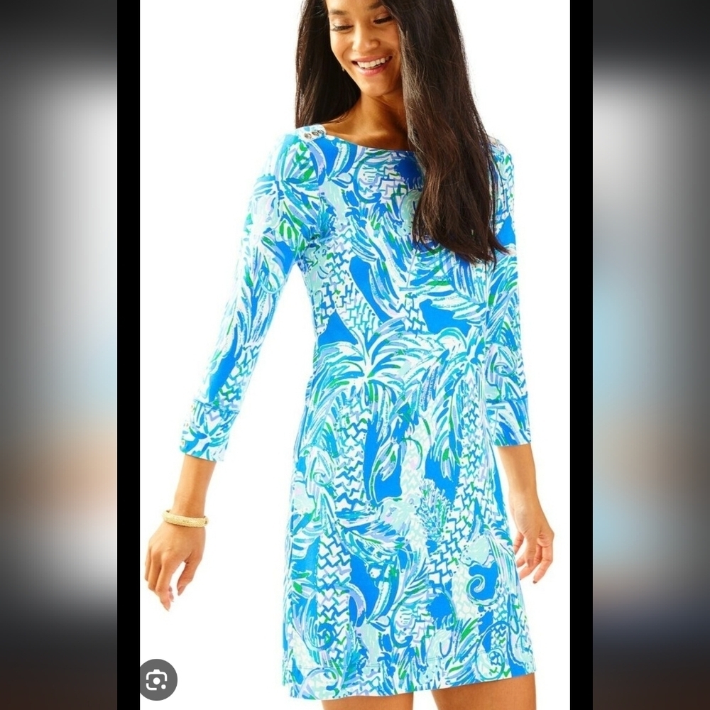 Lilly Pulitzer,Sophie, Upf 50, Blue and Green Long Sleeve Dress , Size Xxs